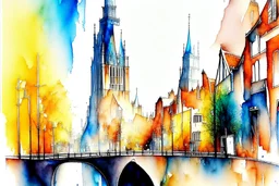 Abstract wet watercolour of Utrecht scene