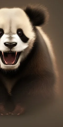 Demonic panda with fangs and scary in hell