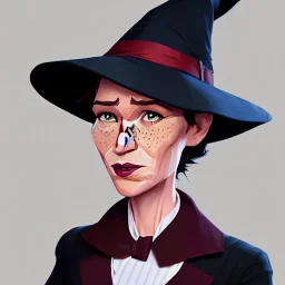 Portrait of a 30 year old witch like Renée Zellweger and Mary Poppins