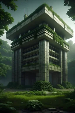 picture of an ancient nuclear semiotics brutalist architecture jungle temple. concept art hyperrealism