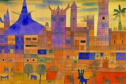 A purple Egyptian kingdom with a scorpion palace painted by Paul Klee