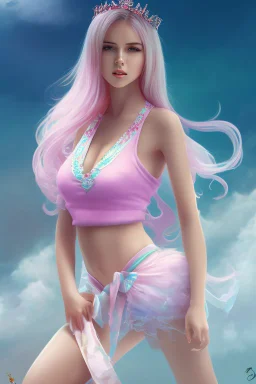 full body shot of Cotton candy girl, digital painting, high quality,standing pose, by IrinaKapi