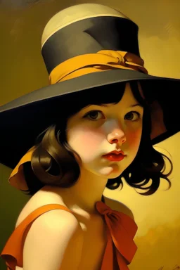 Young girl with a large cap, Jack vettriano style