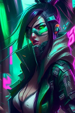 Akali from league of legends in cyberpunk style