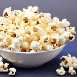 A bowl of popcorn with individual popped popcorn having the faces of Barack Obama and Nancy Pelosi