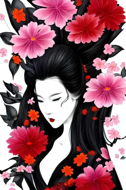 kimono beatiful woman flowers tree fury tatto artgerm brush