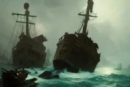 shipwreck, a fantasy digital painting by greg rutkowski and james gurney, trending on artstation, highly detailed