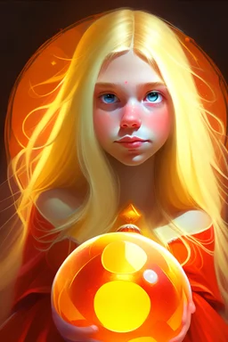 blonde haired princess with red, orange and yellow orb