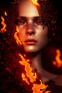 portrait of samantha prince set in fire, cinematic lighting, photorealistic, ornate, intricate, realistic, detailed, volumetric light and shadow, hyper HD, octane render, unreal engine insanely detailed and intricate, hypermaximalist, elegant, ornate, hyper-realistic, super detailed --v 4