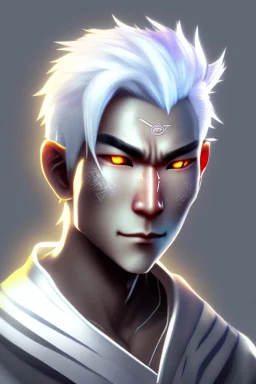 gaming yuong man with silver hair and bright white eyes avatar logo