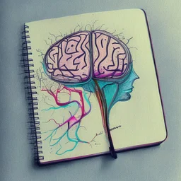 medicine notebook brain illustration, abstract, artistic, digital art, ink on paper