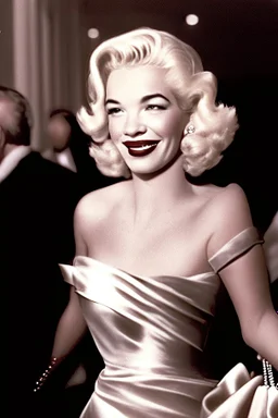 50s movie star queen with blonde hair entering a gala