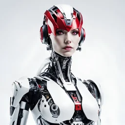 a raw photo of a fembot, natural lighting ,looking at the viewer, attractive, accessories, highly detailed, red eyes, conceptual, science fiction--v6, full body, white background