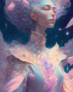 You are the universe experiencing itself., Universe fulfilling the body, fantasy, renaissance aesthetic, Star trek aesthetic, pastel colors aesthetic, intricate fashion clothing, highly detailed, surrealistic, digital painting, concept art, sharp focus, illustration