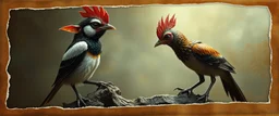 3d airbrush render, magpie elf gremlin dodo hen , pinhole cam, airbrush 3d rendering, in the style of Titian and Dali , torn edges on border