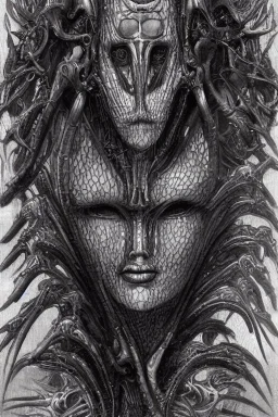Biomorphic Biomechanical Alien Queen, beautiful face by Giger