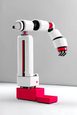red, white and grey colored 2 arm robot that can pick up multiple products at the same time and is on a slider