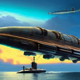 fullbody Drawing of 'sketch of Steampunk Submarine vehicle',intricate detail,andrea bonelli,Kilian Eng,Ohrai,evan lee,Aleksandr Sidelnikov,KyuYong Eom,three quarters frontal aerial view,toned colors,16k