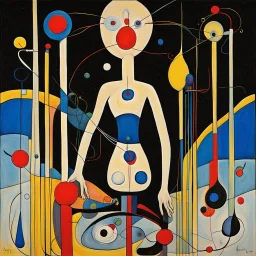 Creeaza o imagine in stil Joan Miro cu reprezentare simbolistica a ideii de comunicare extrasenzoriala telepatica ,paranormal sau hipnoza , schiță în linii bine conturate in culori primare, inspirata din lucrările lui Daniel F. Gerhartz, compozitie complicata și realista, texturi de fibra la detalii cu contrast, capodopera suprarealistă, cu referire la perceptiile extrasenzoriale si subliminale, nemaivăzuta până acum.