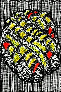 Vintage pop art style, straight braided challah bread