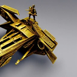 huge ornate spaceship made of brass flying through space, on fire, star wars