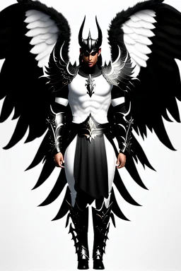 angel, demon, angel demon hybrid, half angel, half demon, black angel wings, white demon wings, black and white, balance, horns, armor, noble clothes, black and white armor, black and white clothes