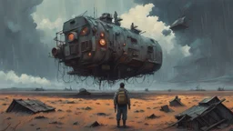 Science fiction painting, Denis Sarazhin Simon Stålenhag, Goro Fujita Nicolas Bruno, sinister skies, harsh survivalism, Peter Sallesen, Hamish Frater, ominous vibes