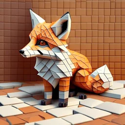 A cute fox that is smooth and appears to be made of tiles 3D