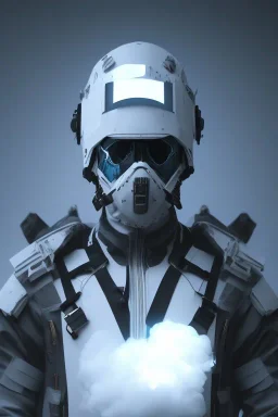 All Black british soldier, ghost, wearing high tech mask, white smoke, dark, rage, sorrow, high definition, ultra 8 k, volumetric lighting, blue fire, fog