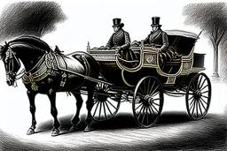 Fiacre, landauer carriage with two horses in Vienna. Pencil sketch. Realistic.