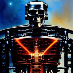 Drawing of 'Terminator T-800 Endoskeleton' painting by gaston bussiere, greg rutkowski, yoji shinkawa, yoshitaka amano, tsutomu nihei, donato giancola, tim hildebrandt,KyuYong Eom,Ren Wei Pan Oil on canvas, cinematic composition, extreme detail,fit full head inside picture,16k