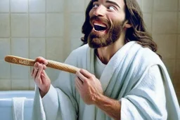 jesus brushes his teeth