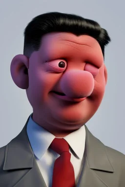 Waist up muppet Portrait, Kim Jong-un muppet doll, black suit, photo studio, red background, unreal engine 5, concept art, art station, god lights, ray tracing, RTX, lumen lighting, ultra detail, volumetric lighting, 3d.