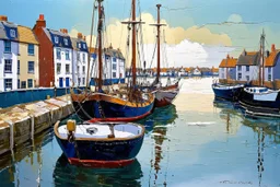 English fishing port in the style of Ian Fennelly