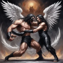 [heavy metal art by venom] Jacob wrestling with angel