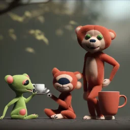 spanach Bob and Cheburashka are drinking tea