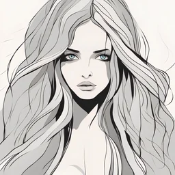 digital art minimal beautiful woman head with long hair