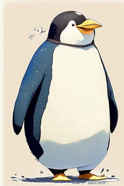 cheery penguin avatar full body in Hayao Miyazaki illustration