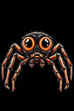 Making a jumping spider as a mascot with a black background with four eyes and two fangs