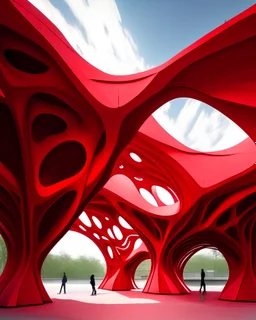 red underground pavilion expressing stability and strength