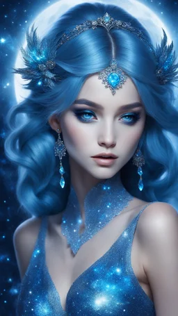 Prompt 1: [1] A captivating girl with luminous blue skin, reminiscent of a moonlit night sky, radiating a soft ethereal glow, with a subtle shimmer and sparkle, as if adorned with stardust