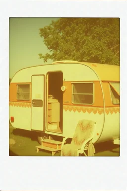 Vintage polaroid of a gitano caravan,orange