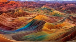 Zhangye National Geopark, brilliant rainbow-hued mountains layers of sand, silt, iron and minerals blended together to create a kaleidoscope of colours, award winning photography