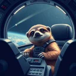 A cute and tiny sloth captain inside the Space Shuttle's control cockpit