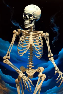 A graceful skeleton demigod floating through a ...