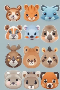 cute avatar animal heads on a white backgrounds.