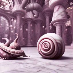 Light pink swirling marble texture,elf in big snail house, centered table & chair,transparent soft shadows, HD 4K Unreal Engine 5 bokeh