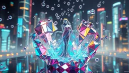 very complex CIFY structure ,pretty viberating color environment 3d metalic and crystal recursive evolving and animating beveled geometric base very complex CIFY structure emiting bubbles that broke, goddess of love in a pretty cleric dress comes out dancing gracefully , viberating color moving very in modern city escap environment while camera tracking it.write in down screen 3d animating"Made in Grok By:J.Babakan"