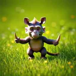 monkey rhino kobold in long grass ,bokeh like f/0.8, tilt-shift lens 8k,*-