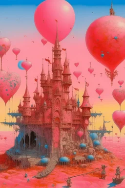 A light pink kingdom with hearts painted by Max Ernst